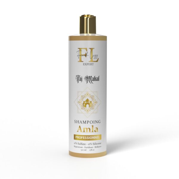 Le shampoing Taj Mahal à l'huile d'Amla-kératine sans sulfate de chez French Lizz est un produit conçu pour nettoyer en douceur tout en préservant les bienfaits de l'huile d'Amla et de la kératine.