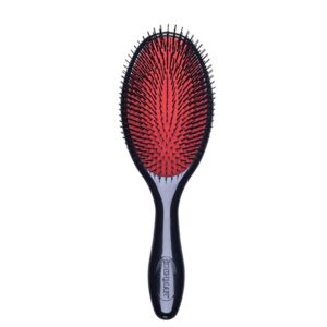 La grande brosse Denman est spécialement conçue pour être utilisée sur les perruques et les extensions de cheveux. Avec ses poils souples et démêlants, elle permet de démêler en douceur les cheveux sans les abîmer ni les emmêler. Sa taille généreuse facilite le démêlage sur des surfaces plus larges, comme les perruques et les extensions. De plus, le design noir et rouge lui confère un aspect élégant et moderne. Cette brosse est un accessoire essentiel pour entretenir et coiffer vos perruques et extensions, en préservant leur beauté et leur qualité.